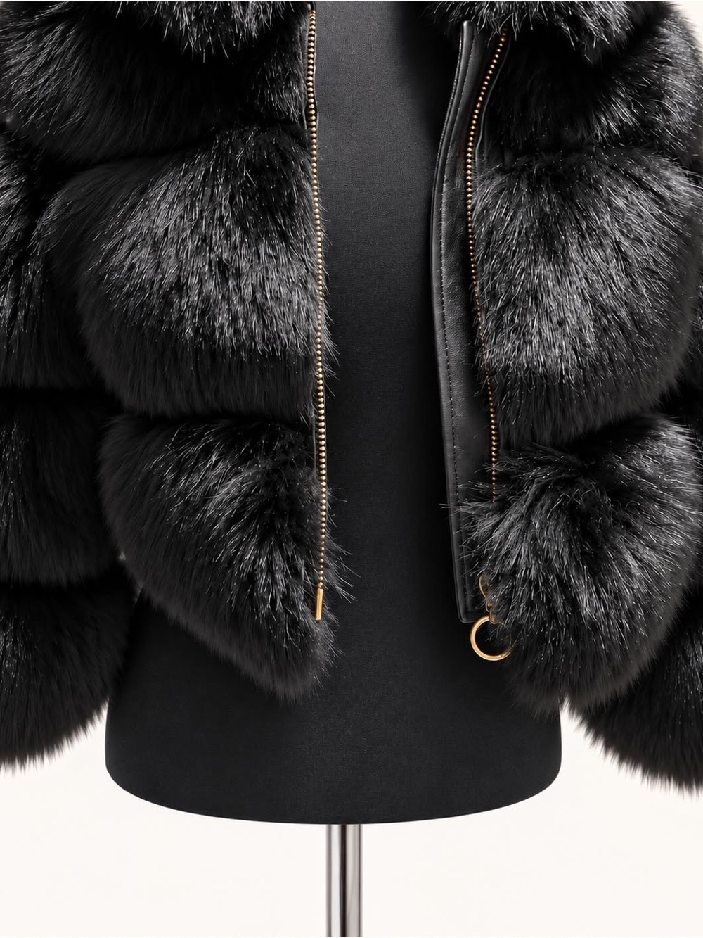 Black Genuine Fox Fur Jacket Hooded Zip Up Luxury Winter Coat Women - Picture 5 of 6